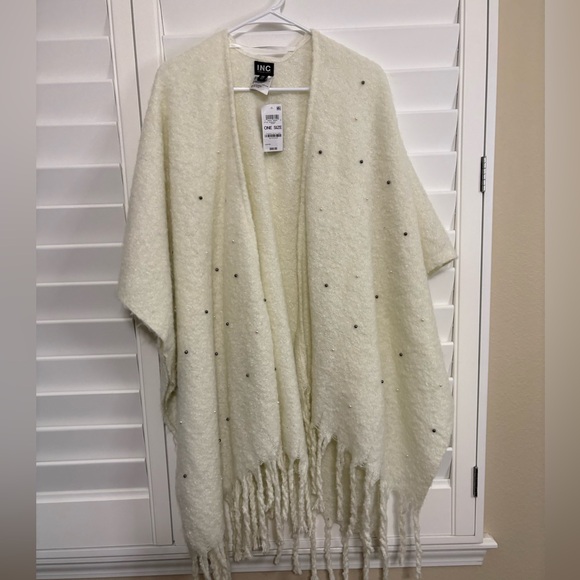 NWT INC Embellished Ivory Fringed Shrug/Topper - Picture 1 of 5